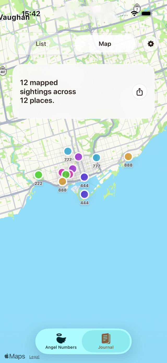 Your angel number sightings on a map